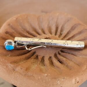 Native American Sterling Silver Turquoise Vintage Toothpick Holder Pill Box